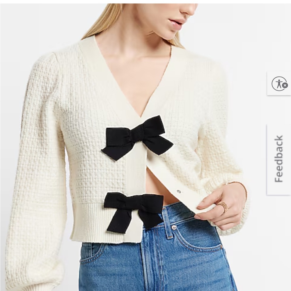 SALE Express Cream Cardigan with Black Bow Details